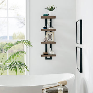 Danya B. 4-Tier Ladder Bracket Floating Wall Shelves Metal and MDF, Walnut