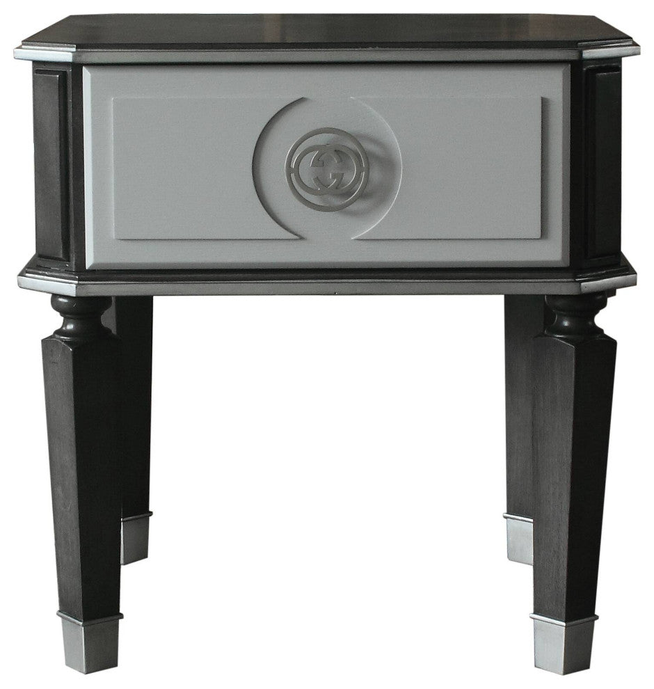 Beatrice End Table, Charcoal and Pearl White Finish
