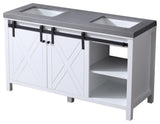 Marsyas 60" White Double Vanity, Gray Quartz Top, White Sinks, No Mirror