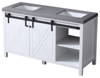 Marsyas 60" White Double Vanity, Gray Quartz Top, White Sinks, No Mirror