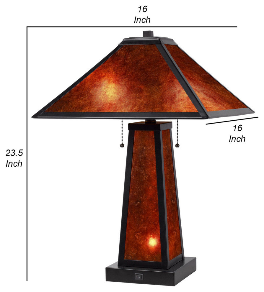 Benzara BM282161 24" Elegant Mica Table Lamp With Night Light, Pull Chain Switch