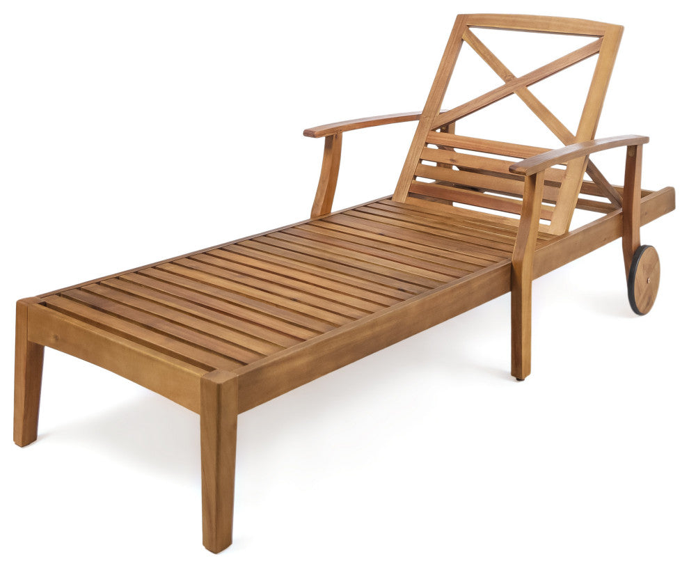 GDF Studio Thalia Outdoor Teak Finished Acacia Wood Chaise Lounge, Set of 2