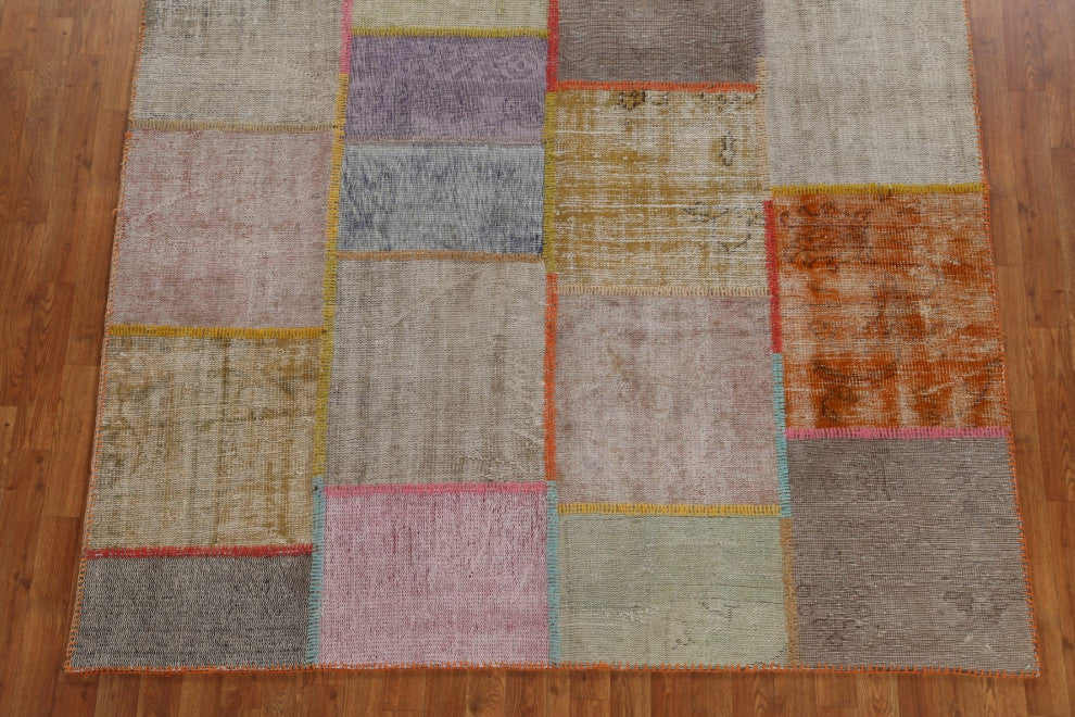 Vintage Patchwork Turkish Area Rug Hand-tufted Wool Carpet 7x10