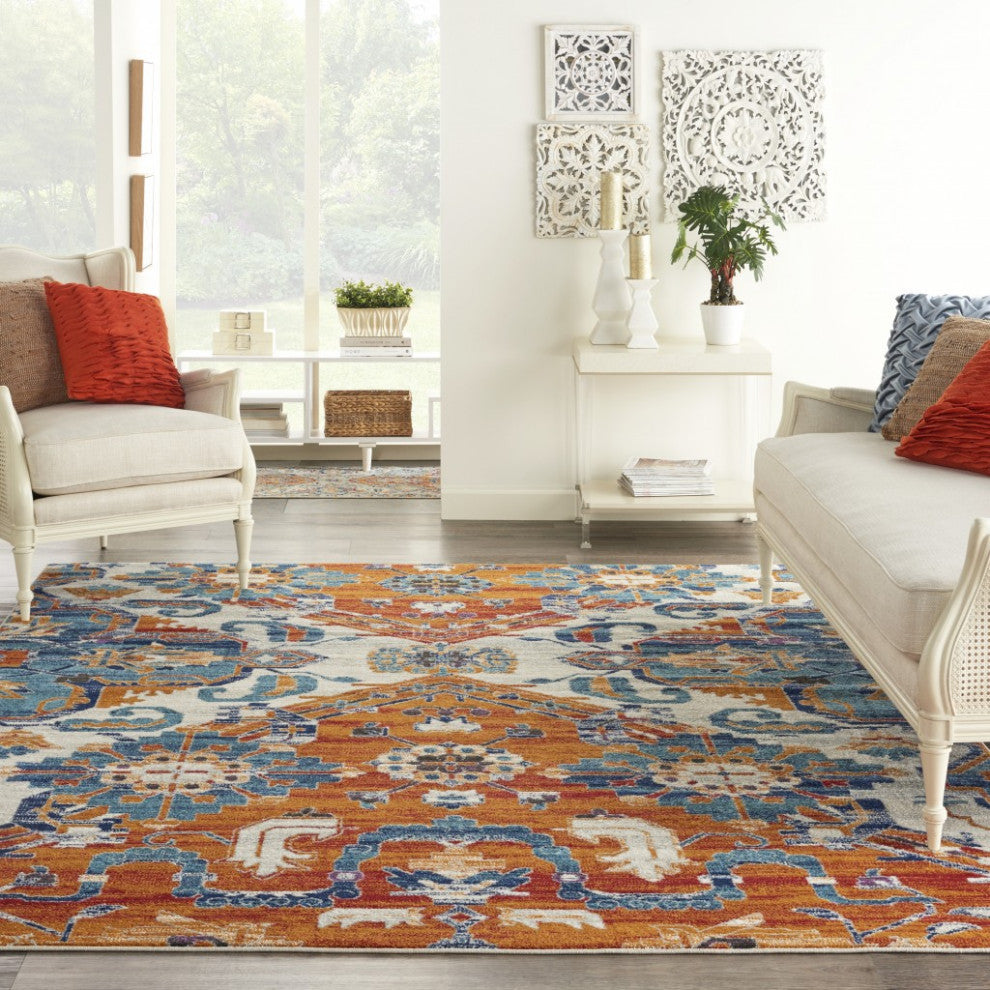 8" x 10" Ivory and Gold Floral Motif Area Rug