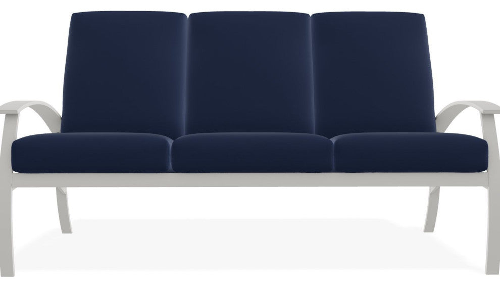 Belle Isle Cushion 3-Seat Outdoor Sofa, Navy/Snow