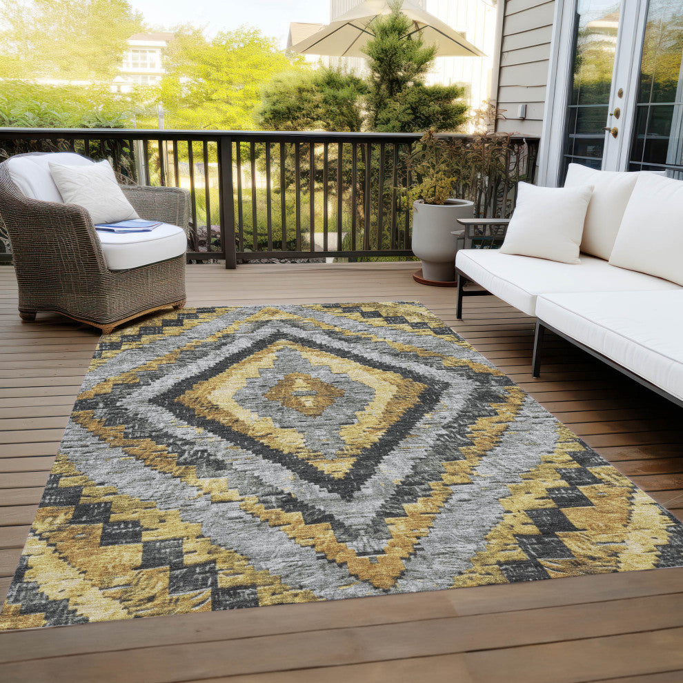 Machine Washable Indoor/Outdoor Chantille ACN1890 Gold 10' x 14' Rug