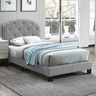 Button Tufting Design Bed, Light Gray, Twin