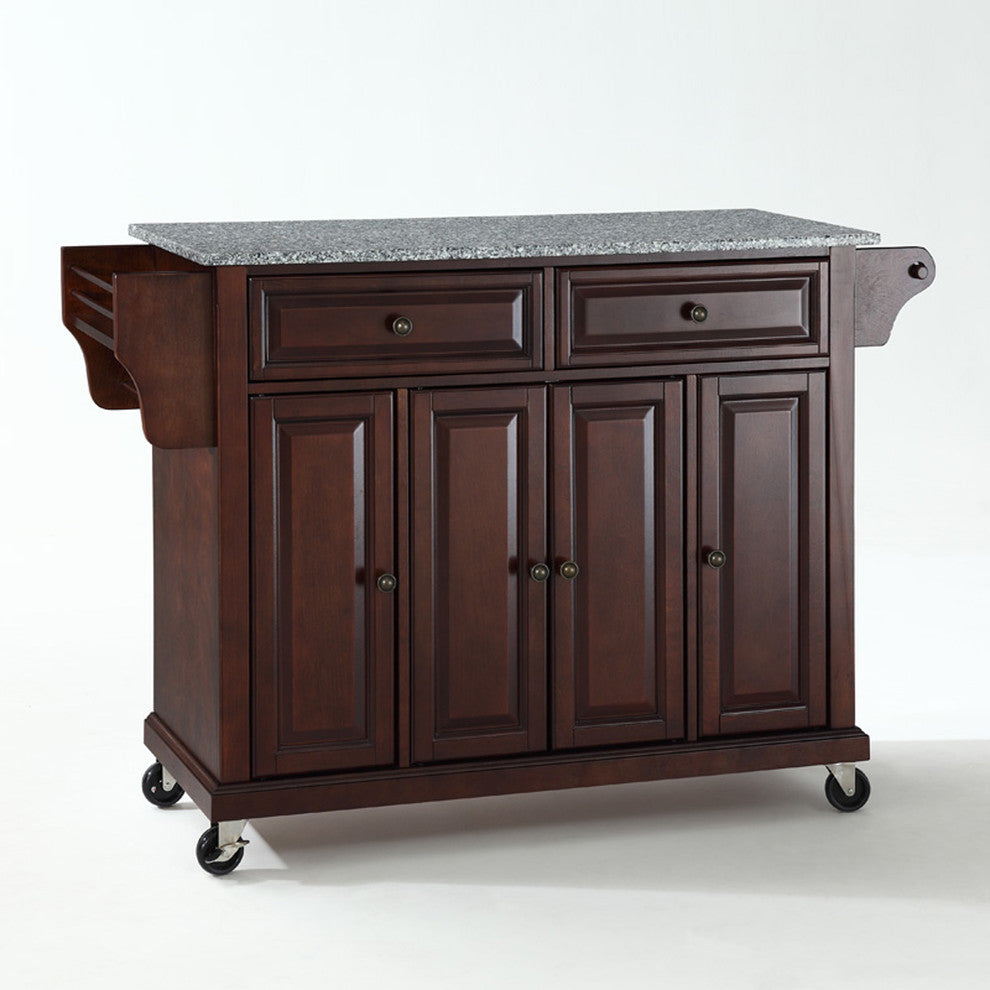 Solid Granite Top Kitchen Cart, Island, Vintage Mahogany Finish