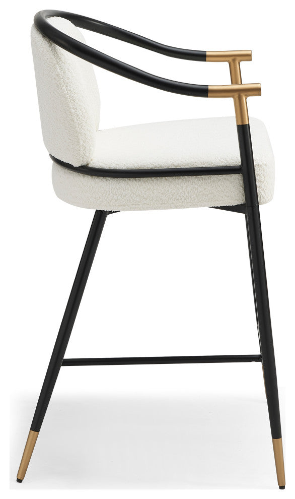 GDF Studio Contemporary Upholstered Counter Stools, Set of 2, Beige/Black/Gold