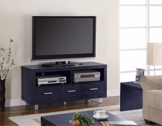 Benzara BM156142 Black Contemporary TV Console with Shelves and Drawers