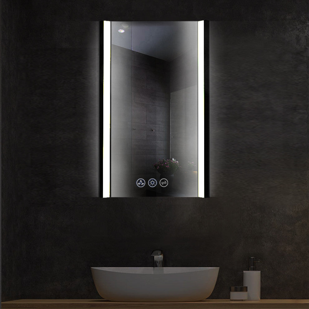 LED Antifog Bathroom Mirror, Dimmer, Adjustable Color, Matte Black, 20x32