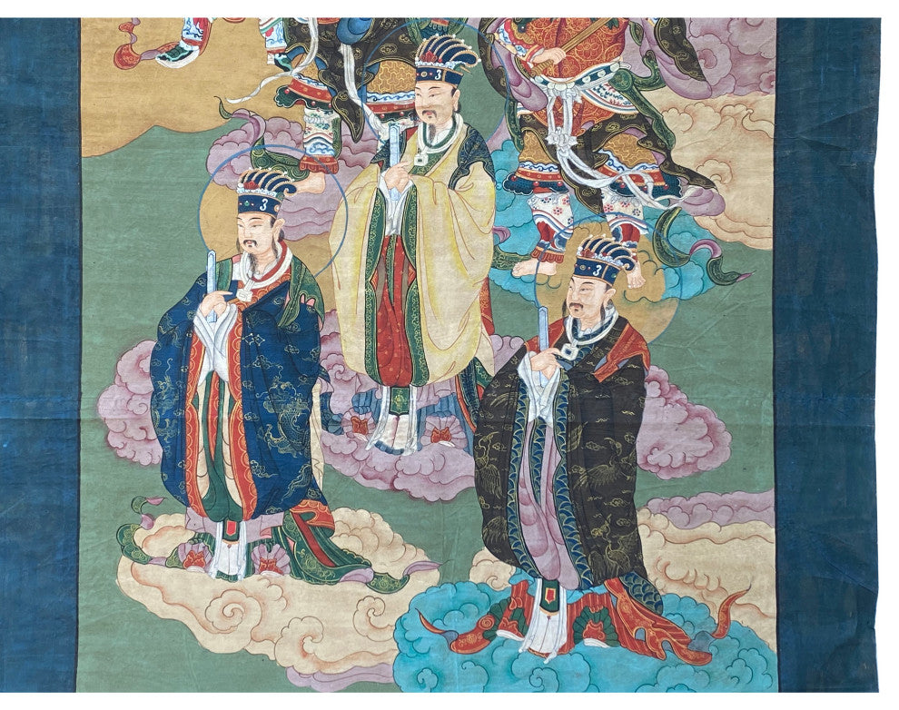 Large Chinese Canvas Art of The Three Great Emperor - Officials Hcs7164
