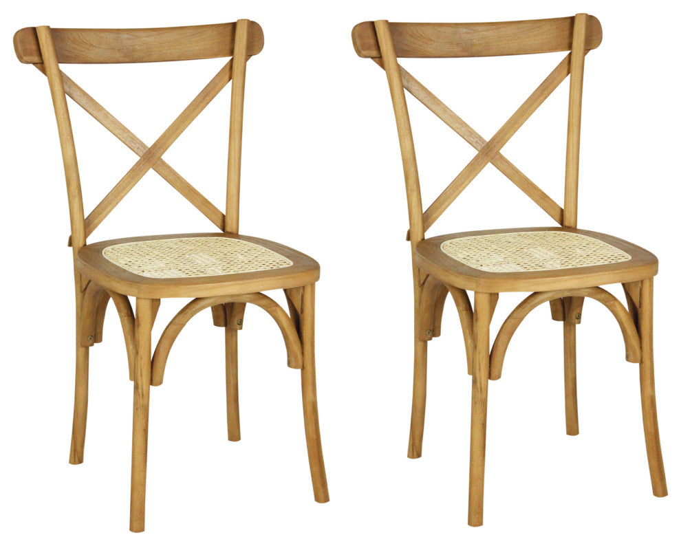 Cassis Classic Traditional X-Back Wood Rattan Dining Chair, Set of 2