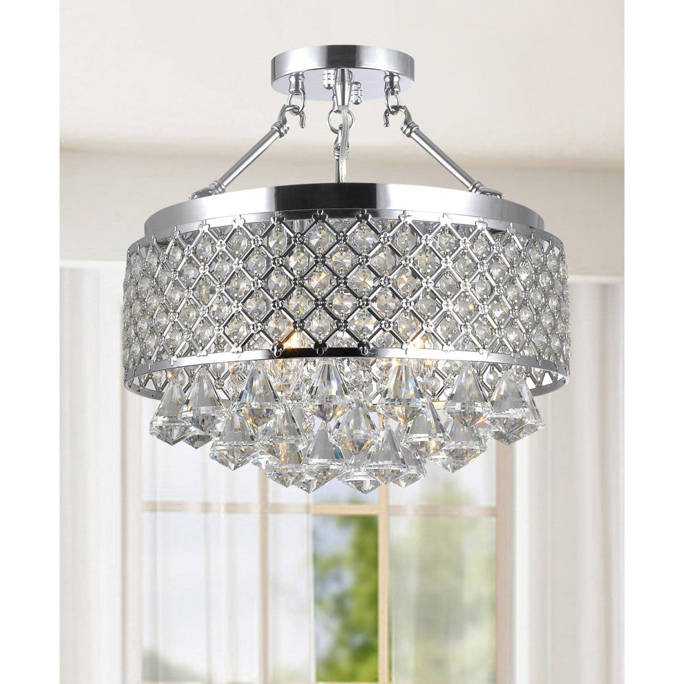 Ella Chrome and Crystal Semi Flush Mount Chandelier