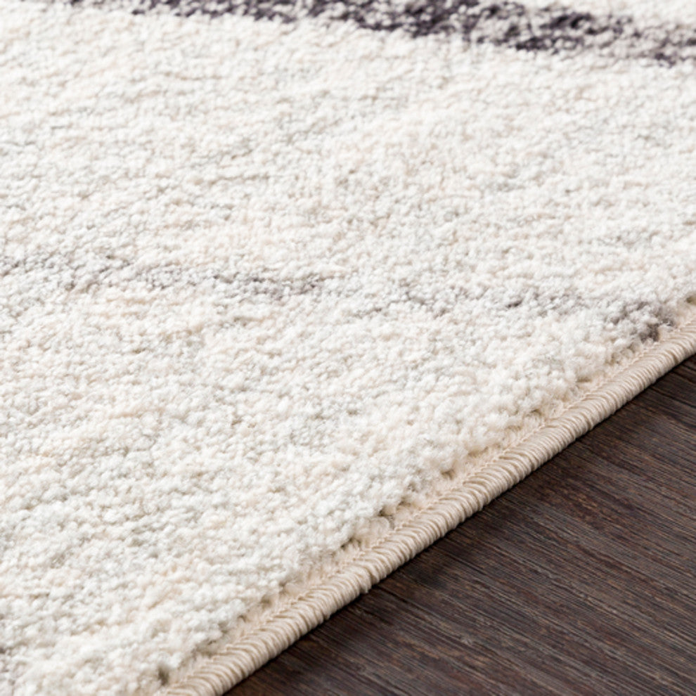 Elaziz Modern Gray, White Area Rug, 2'x3'