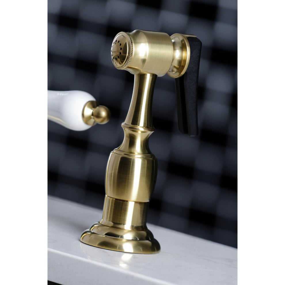 KB1797PLBS 8" Widespread Kitchen Faucet With Brass Sprayer, Brushed Brass