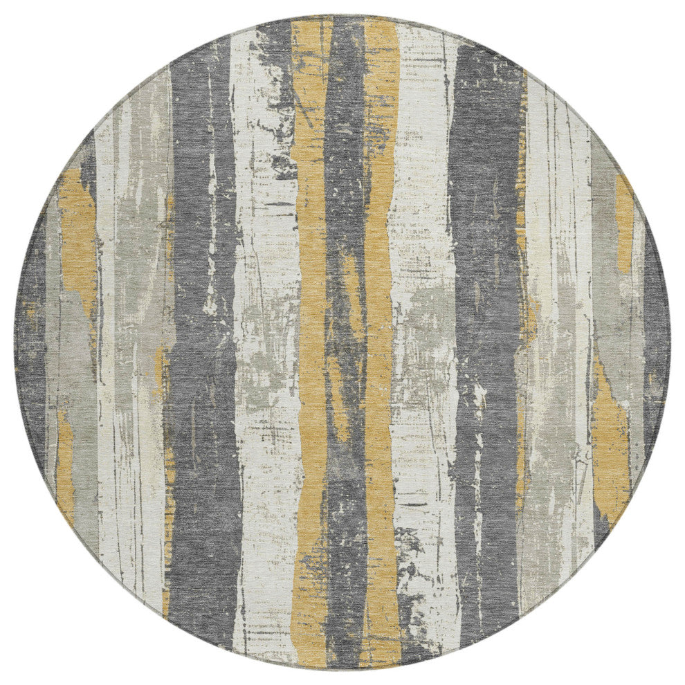 Machine Washable Indoor/Outdoor Chantille ACN1872 Gold 8' x 8' Round Rug