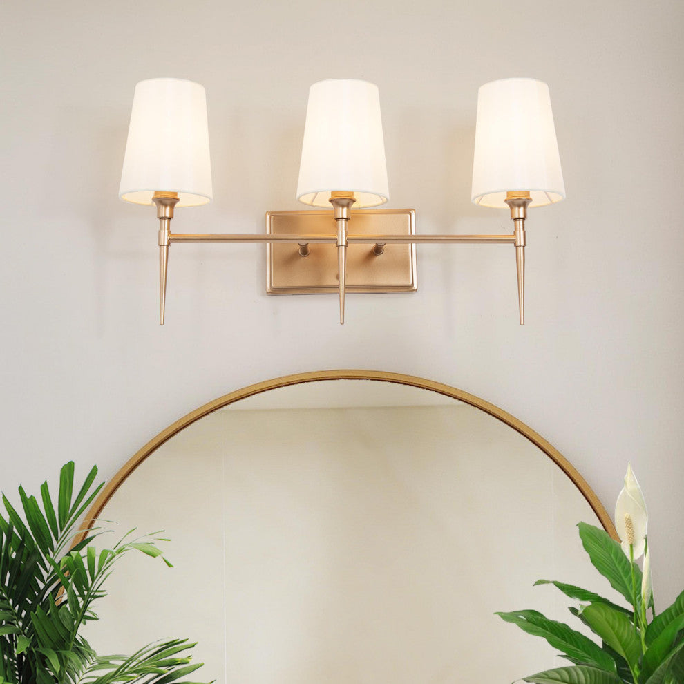 LNC Glod Traditional Bathroom Vanity Light With Fabric Shade, 3 Lights