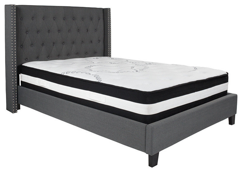 Riverdale Full Tufted Platform Bed With Pocket Spring Mattress, Dark Gray