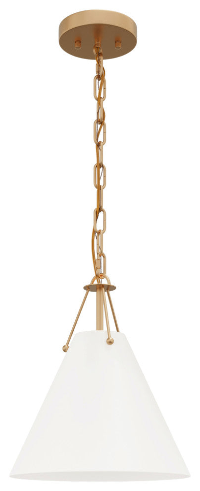 Modern Gold 1-Light Pendant Light Fixture with White Metal Shade