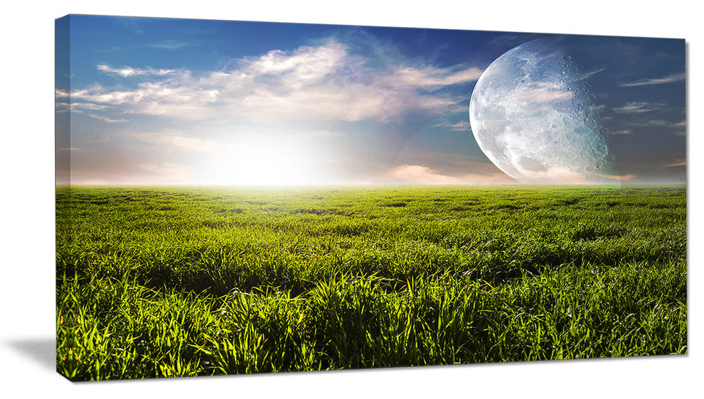 Green Field under Bright Sunlight, Landscape Canvas Art Print, 32"x16"