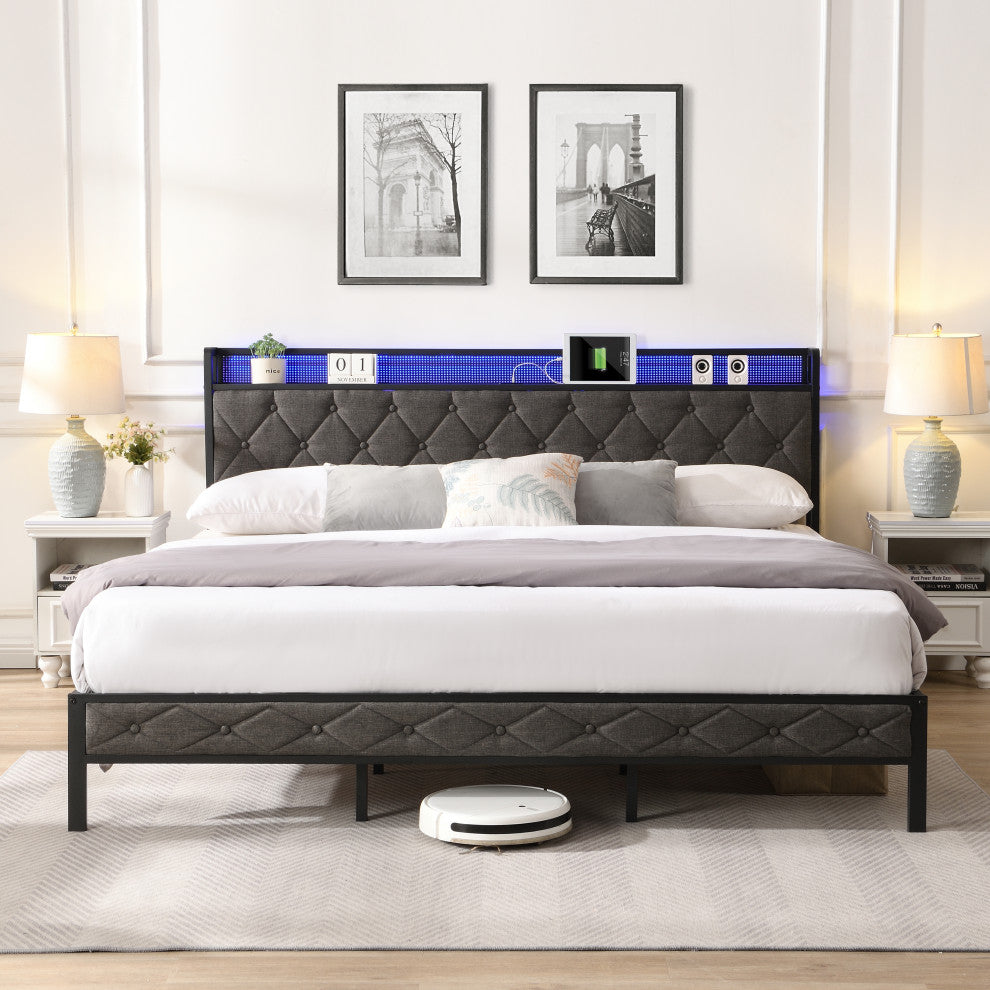 Gewnee King Bed Frame with Storage Headboard