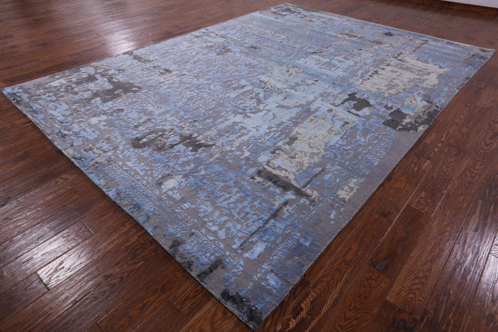 8' 9" X 12' 1" Wool and Silk Modern Handmade Rug Q7241