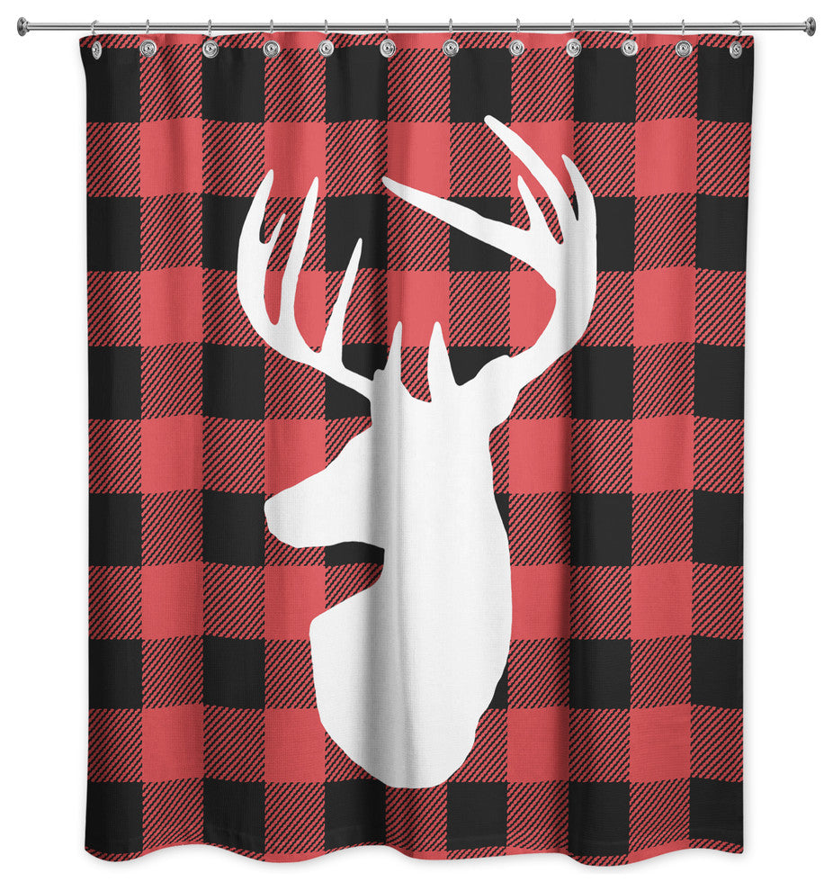 Red Buffalo Check Deer 71x74 Shower Curtain