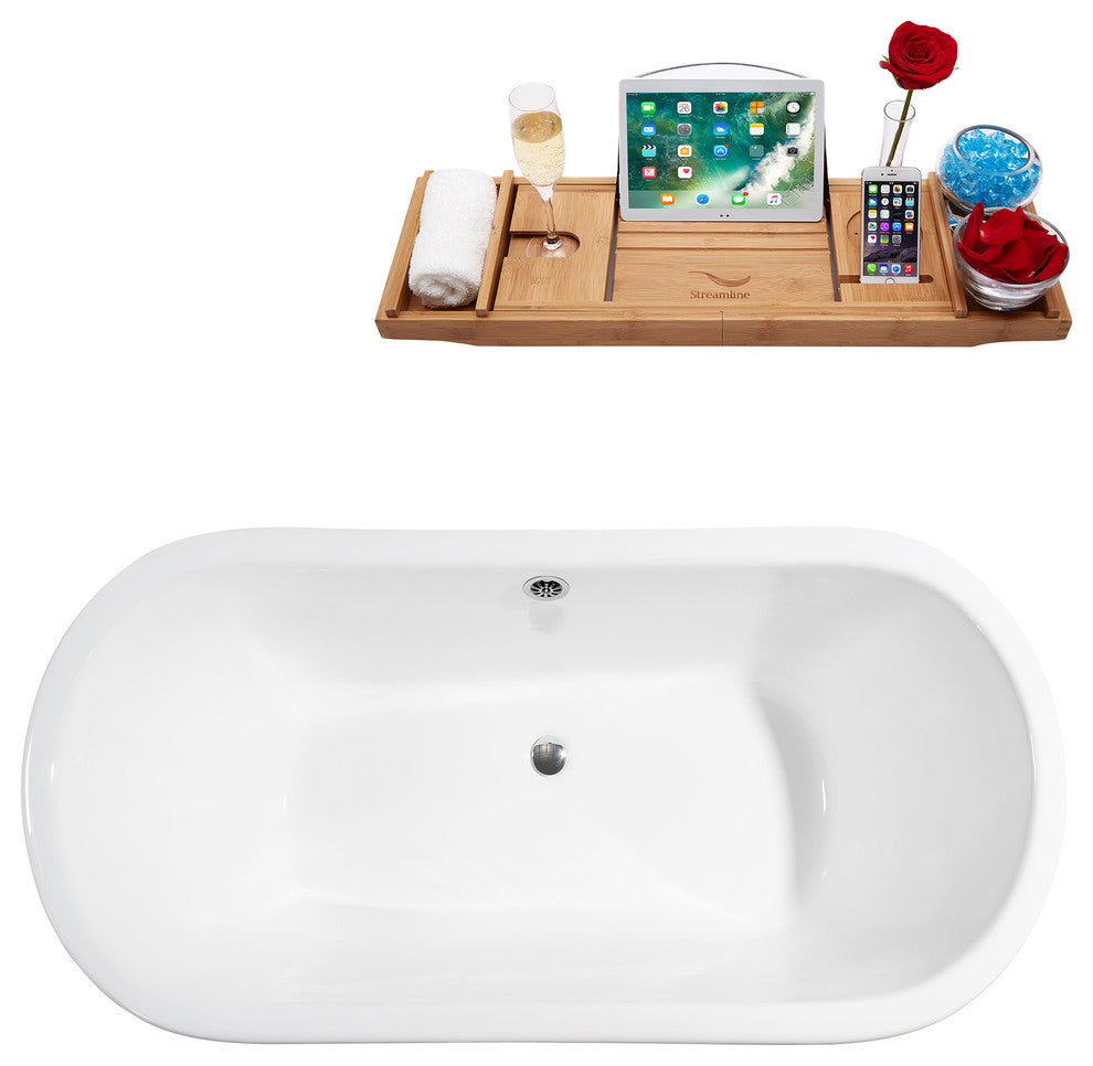 67" Cast Iron R5060WH-CH Soaking Clawfoot Tub and Tray With External Drain