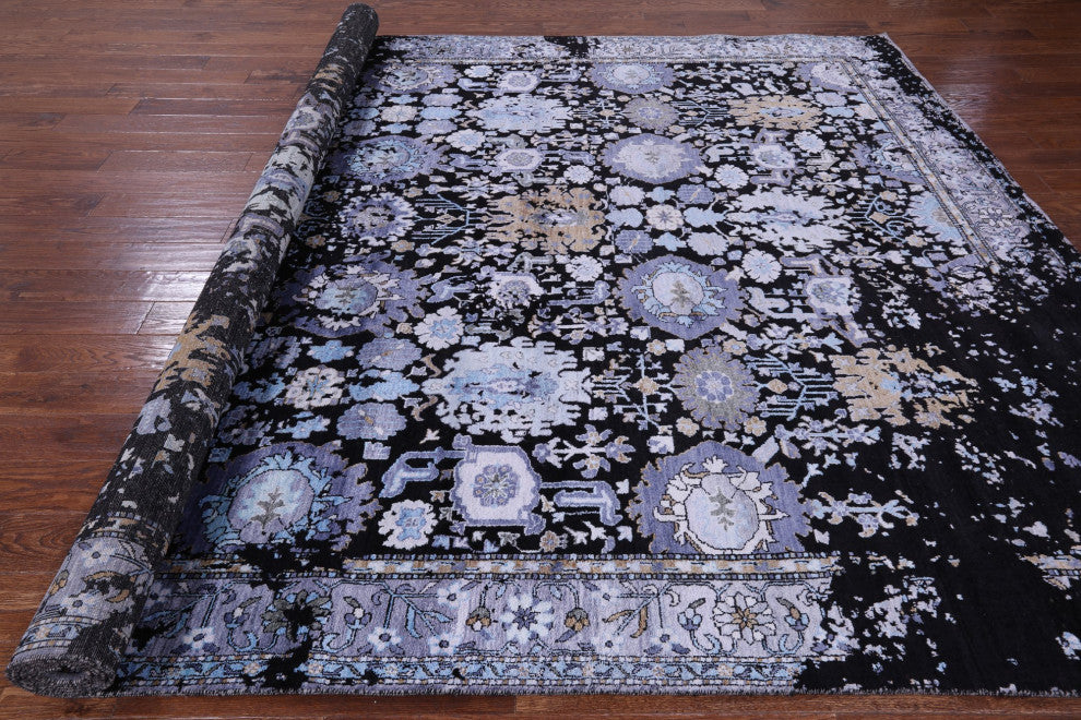 8' 11" X 12' 2" Modern Handmade Wool and Silk Rug Q8714