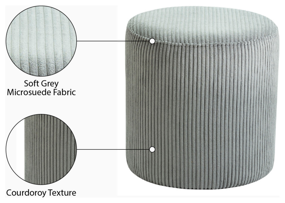 Roy Microsuede Fabric Upholsetered Ottoman/Stool, Grey, Round