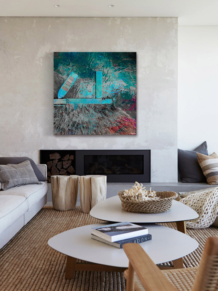 "Blue Pier" Painting Print on Wrapped Canvas, 24"x24"
