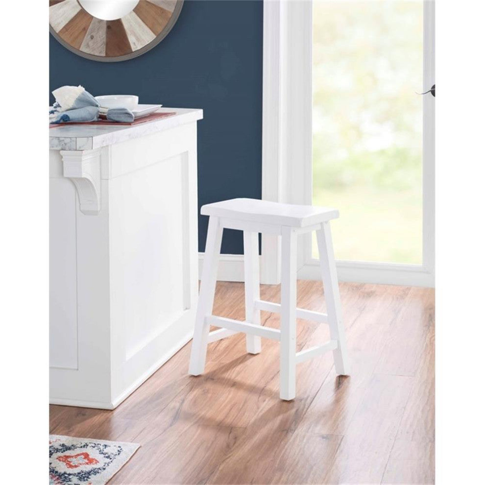 Linon Beamon 24" Sturdy Wood Backless Saddle Seat Counter Stool in Pure White