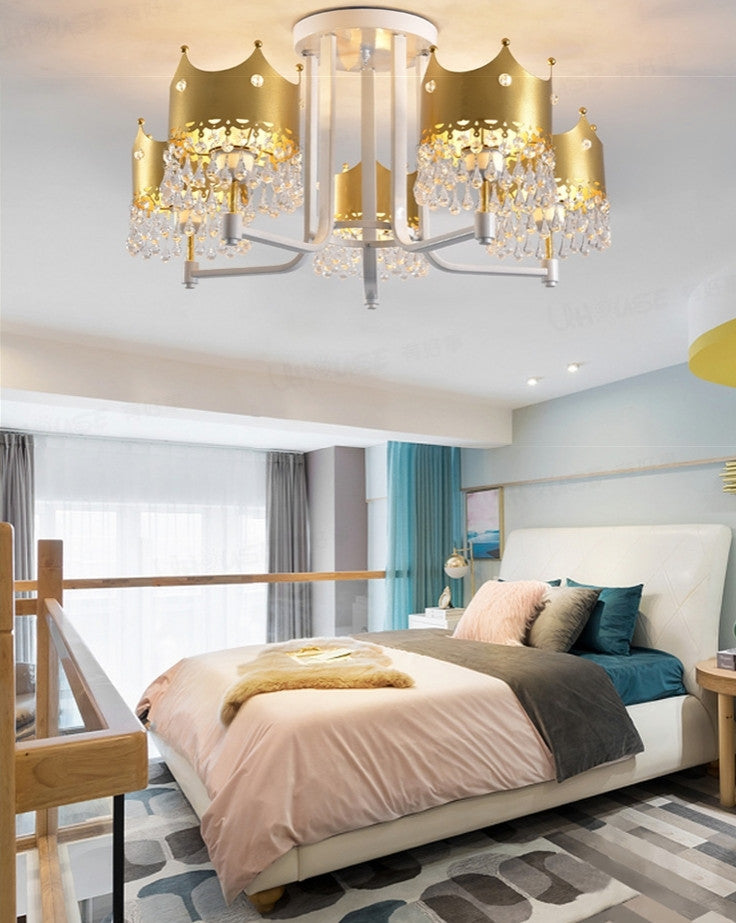 Caccuri Luxury Gold Crystal Crown Chandelier for Children's Room