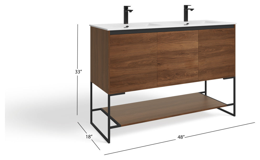 Foundry Bathroom Vanity, Double Sink, 48", Walnut, Freestanding