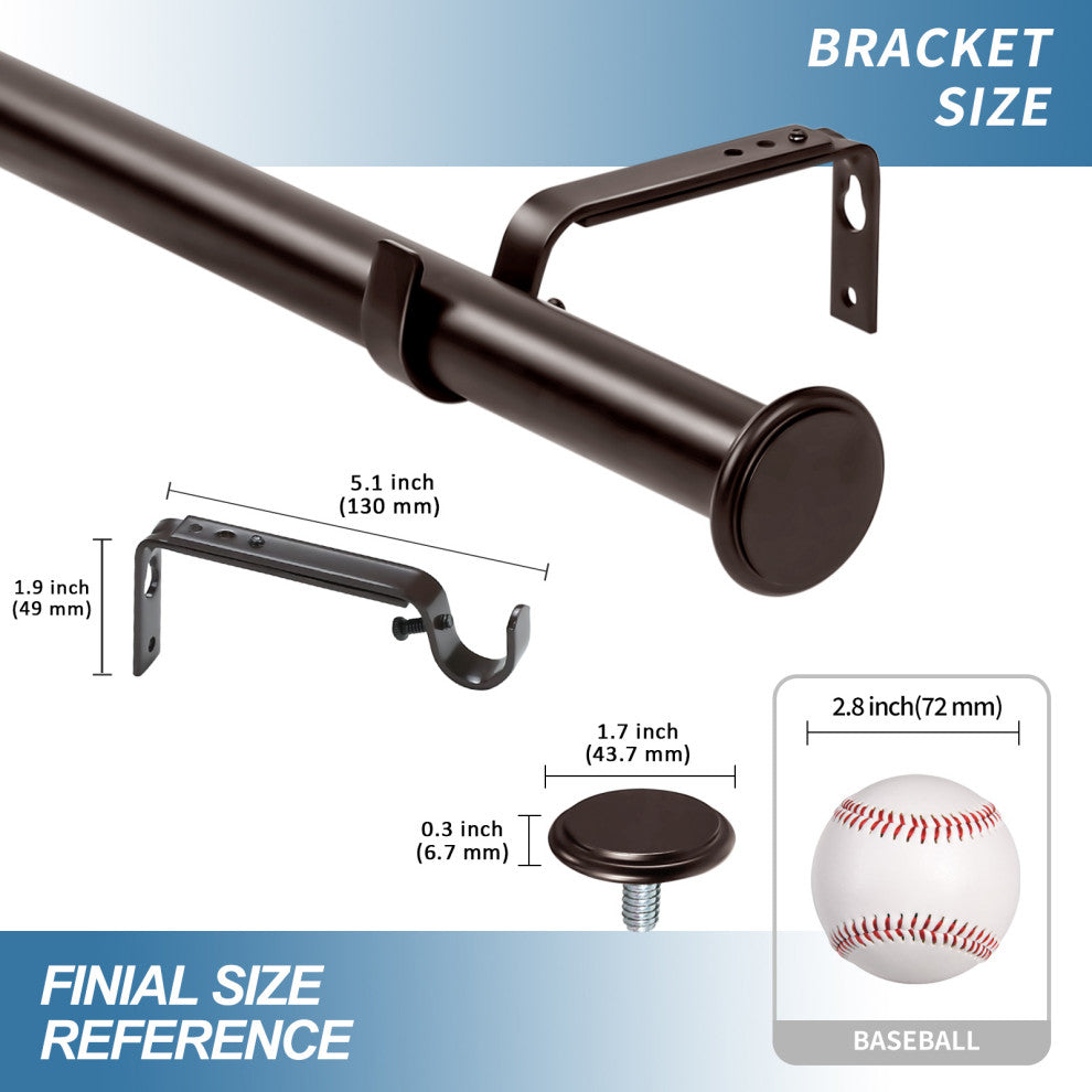 1" Bouton Drapery Curtain Rod, Bronze, 84"-120"