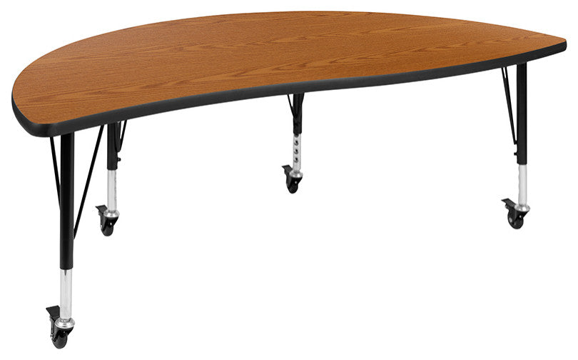 3 Mobile Piece 86" Oval Wave Activity Table Set - Standard Height Adj Legs, Oak