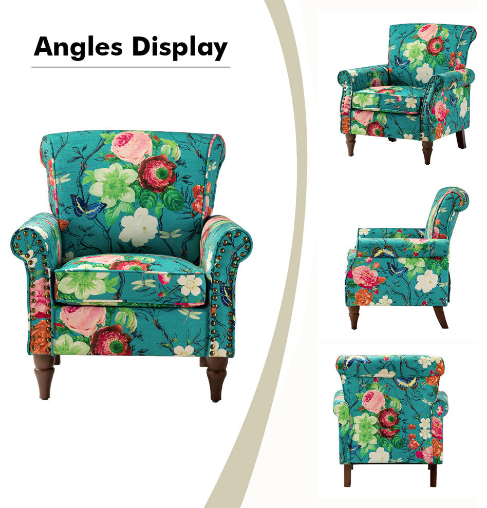 Wooden Upholstered Armchair, Blue