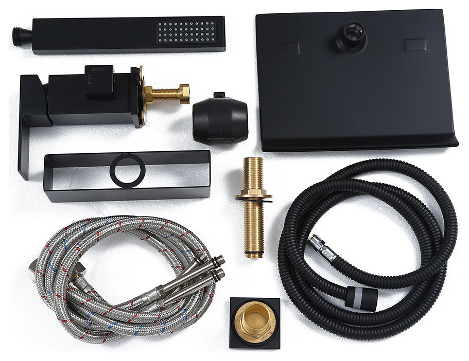Moda Waterfall Matte Black Roman Bathtub Filler Faucet with Handshower