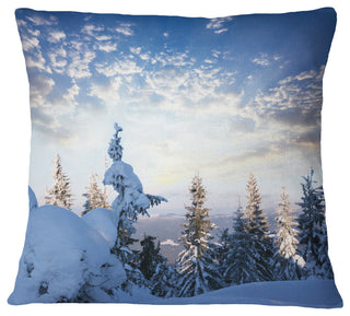 Foggy White Winter Forest Landscape Wall Throw Pillow, 18"x18"