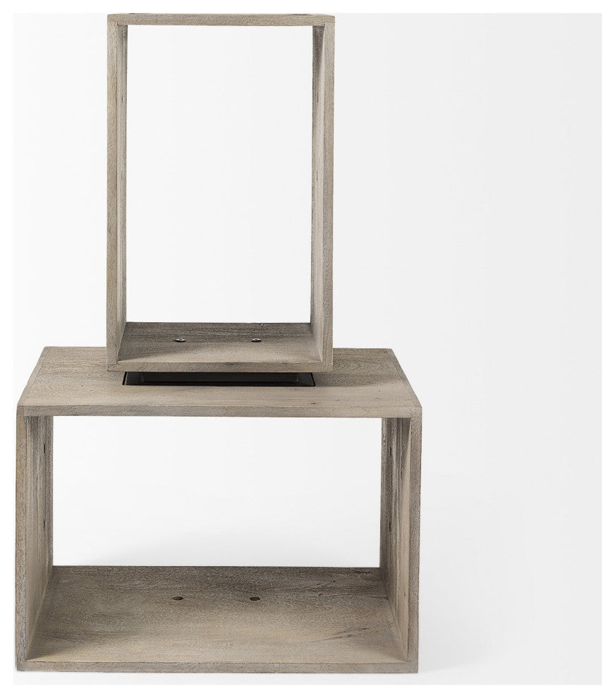 Set of Two Rustic Light Gray Brown Cube Box Shelves