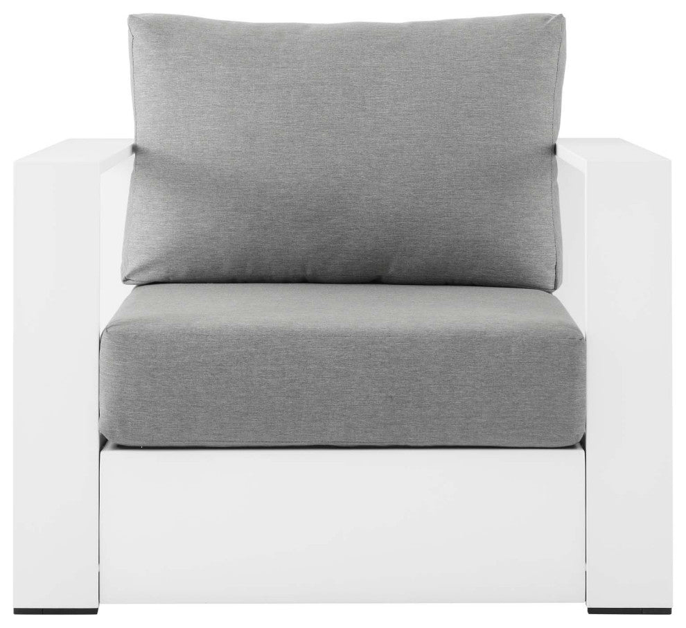 Lounge Chair Armchair, White Gray, Aluminum, Modern, Outdoor Hospitality