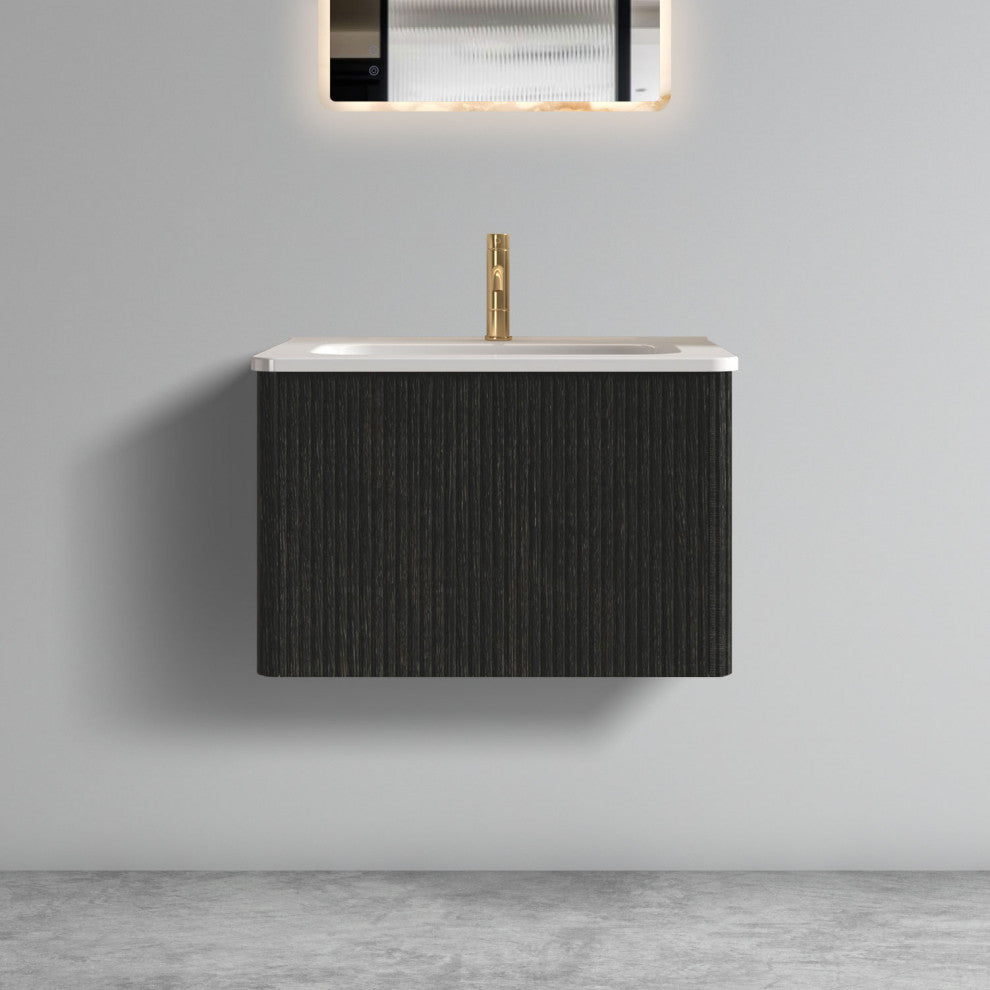 Wall-Mounted Bathroom Vanity Set with White Ceramic Sink, 24"