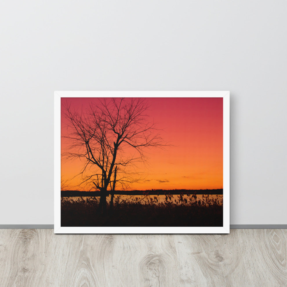Burning Skies Rural Landscape Framed Photo Paper Wall Art Print, White, 16" X 20"