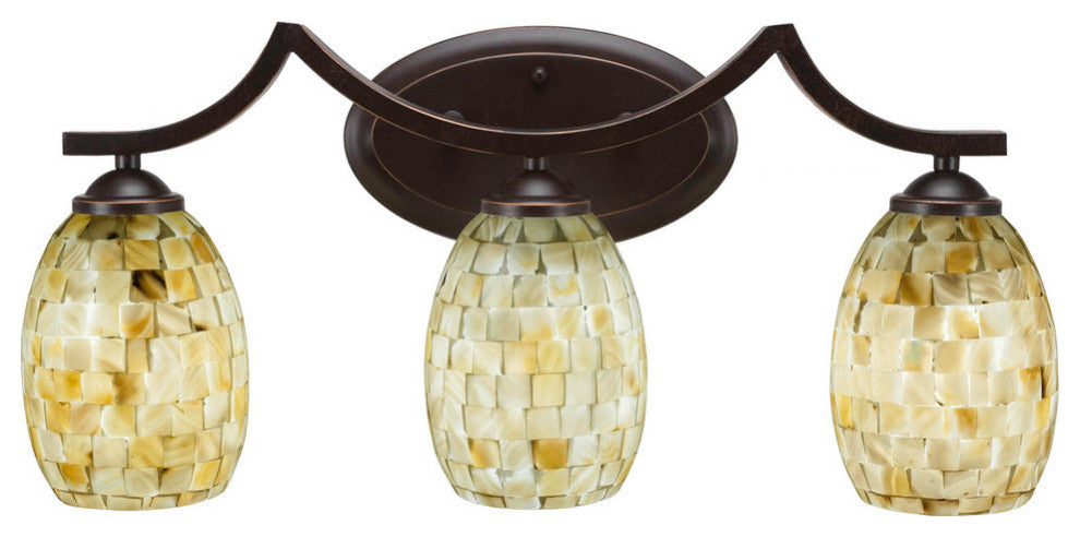 Zilo 3-Light Bath Bar, Dark Granite, 5" Ivory Glaze Seashell Glass