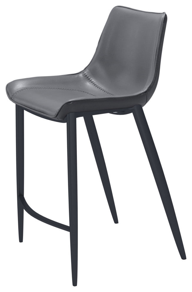 Counter Stool Chair, Set of 2, Faux Vinyl Leather, Steel, Gray, Black