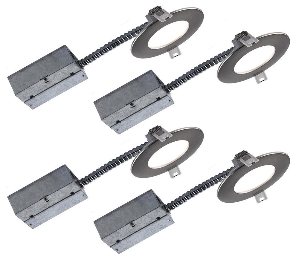 Bazz Slim 4" Brushed Chrome Intergrated LED Recessed Fixture Kit, Set of 4