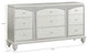 Benzara BM204550 9 Drawer Wooden Dresser With Rhinestone Inlays, Silver