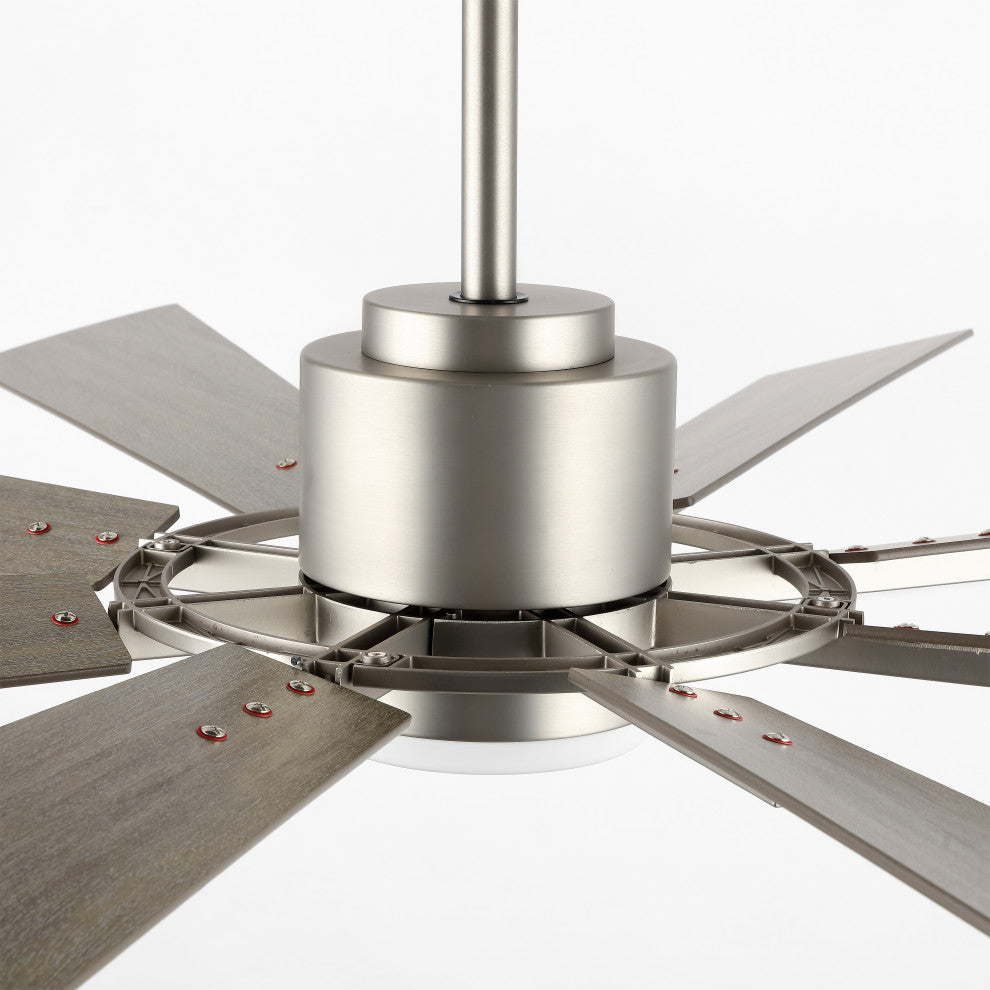 60" Reversible 8-Blade LED Ceiling Fan With Remote, Light, Brushed Nickel/Gray