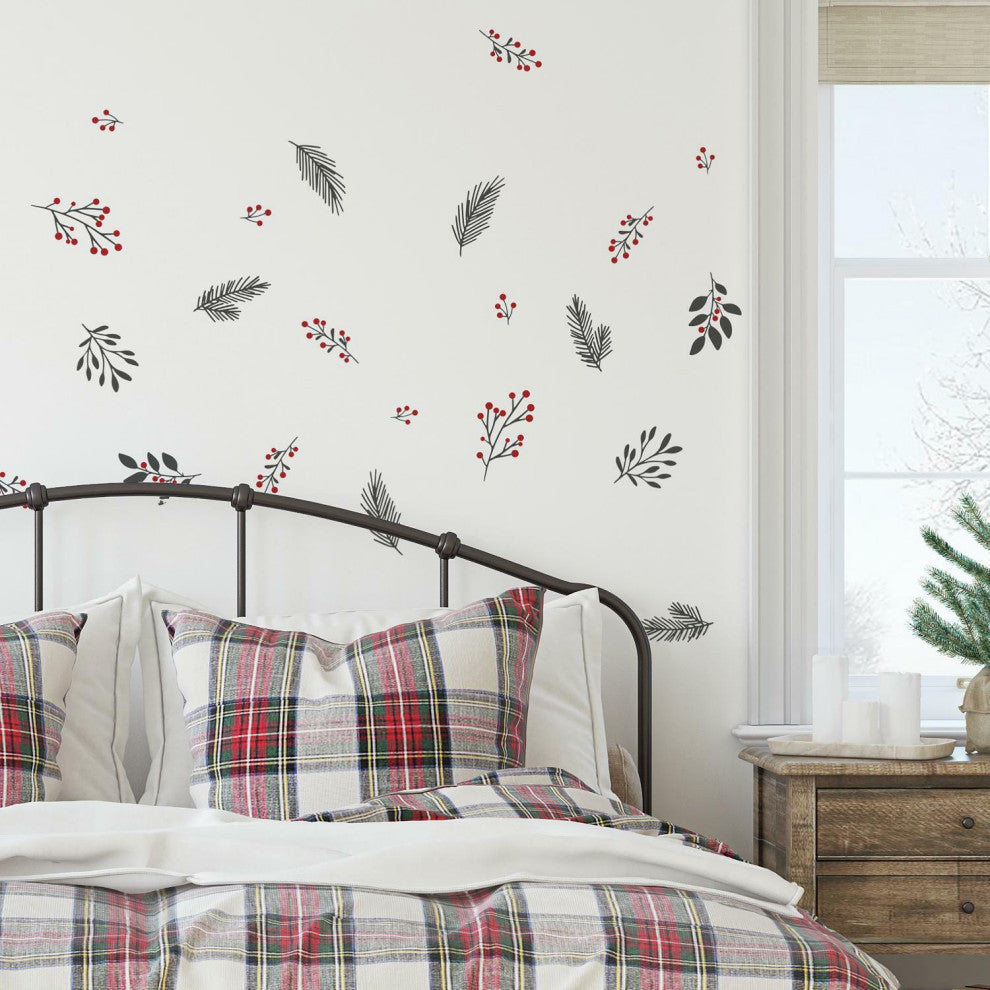Holly Berries and Twigs Peel and Stick Wall Decals
